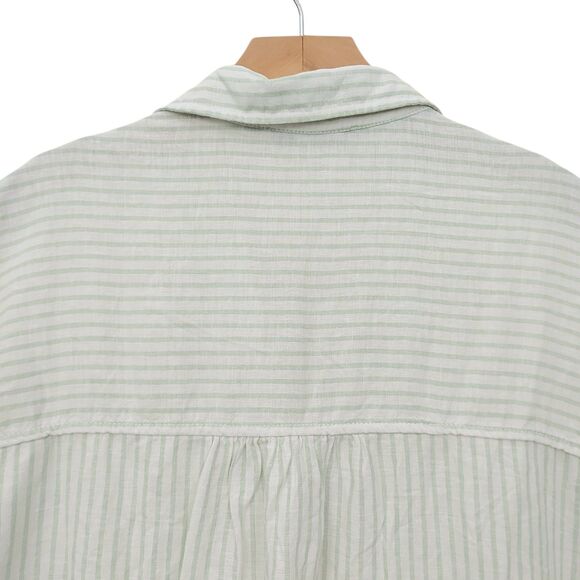 Casa Cabana Blouse Top Womens Large Sage Green Striped Cap Sleeve Linen Blend - Picture 7 of 11